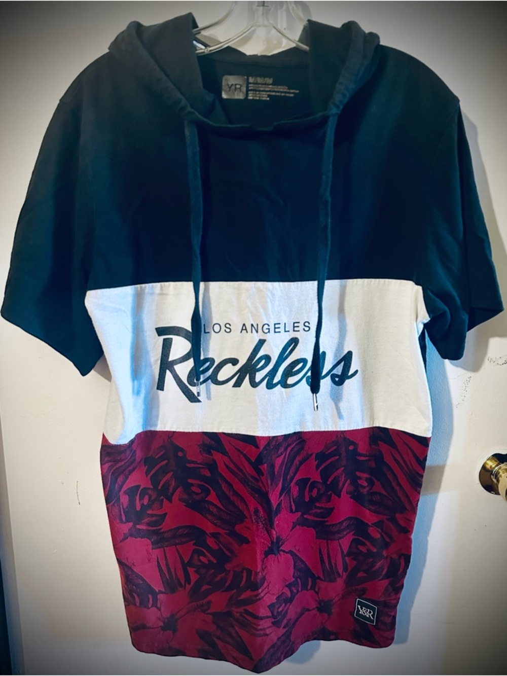 Los Angeles Reckless Men's Colorblock Hoodie Tee - Black/White/Red